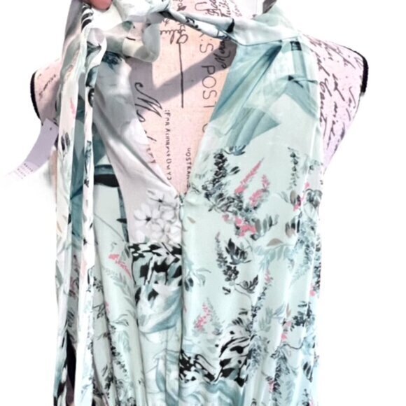 White House Black Market‎ Dress Sz 18 Green Tropical Floral Ruffled Halter Neck - Picture 10 of 16